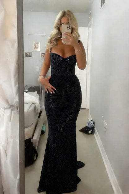 Sparkly Mermaid Sweetheart Red Long Prom Dress with Beading AD017