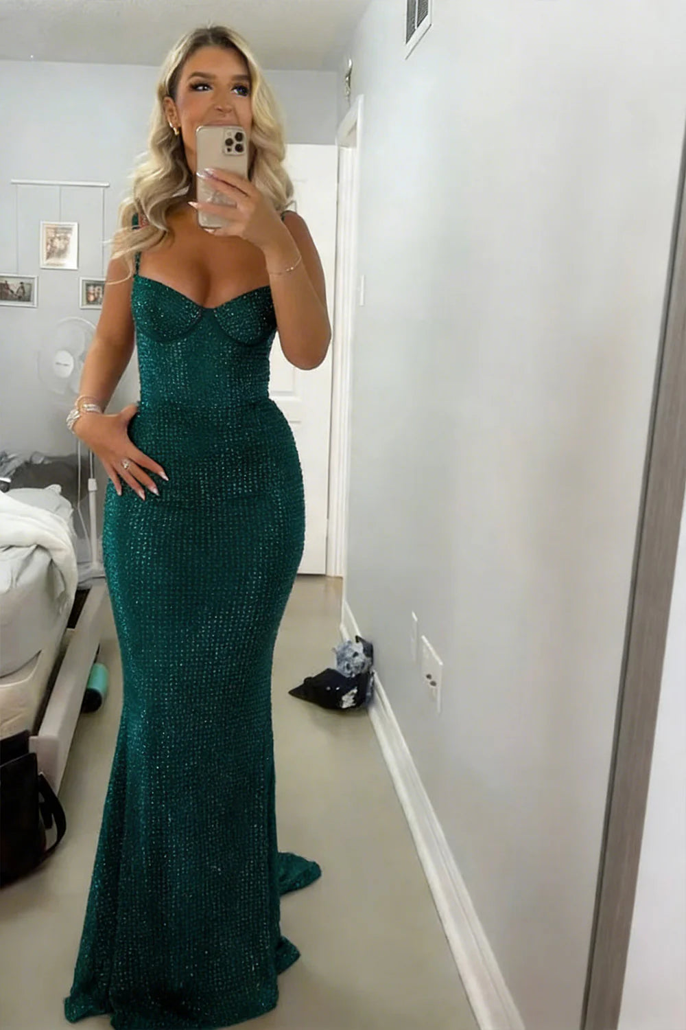 Sparkly Mermaid Sweetheart Red Long Prom Dress with Beading AD017