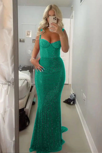 Sparkly Mermaid Sweetheart Red Long Prom Dress with Beading AD017