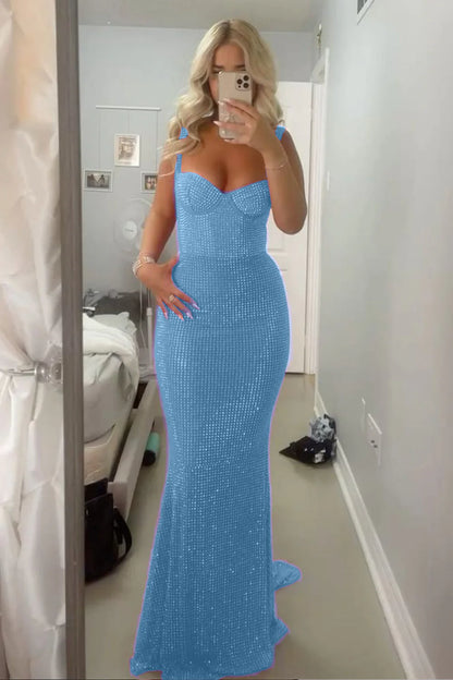 Sparkly Mermaid Sweetheart Red Long Prom Dress with Beading AD017