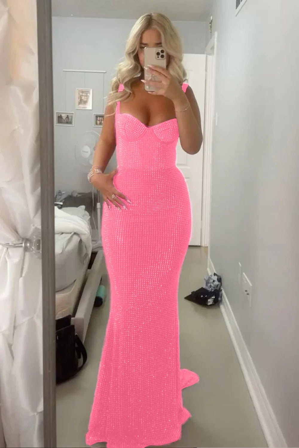 Sparkly Mermaid Sweetheart Red Long Prom Dress with Beading AD017