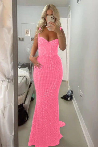 Sparkly Mermaid Sweetheart Red Long Prom Dress with Beading AD017