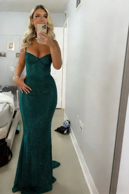 Sparkly Mermaid Sweetheart Red Long Prom Dress with Beading AD017
