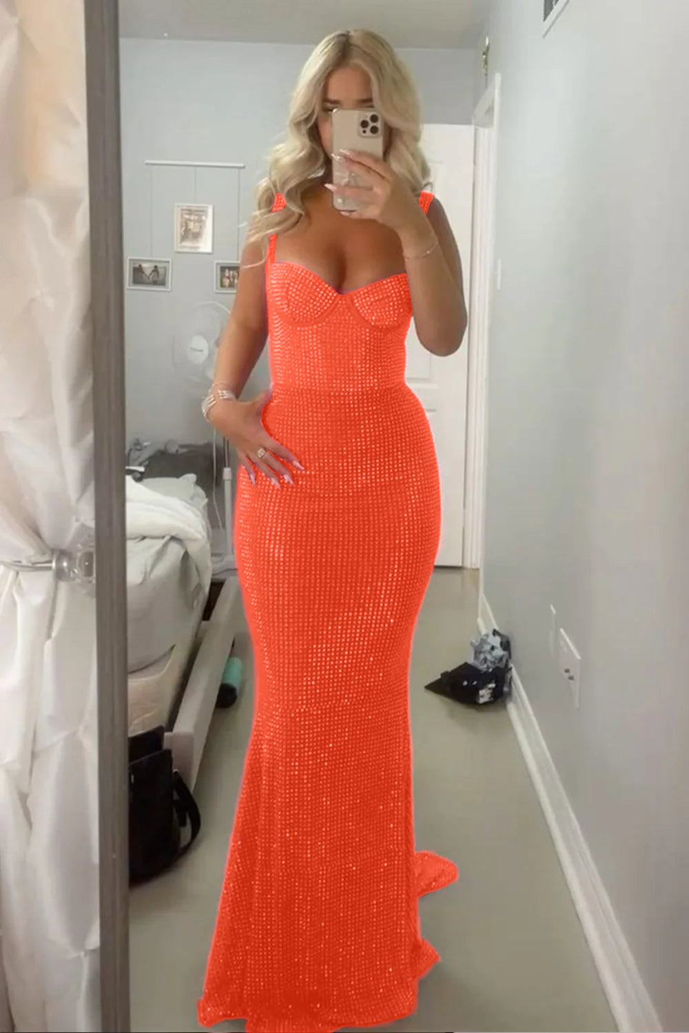 Sparkly Mermaid Sweetheart Red Long Prom Dress with Beading AD017