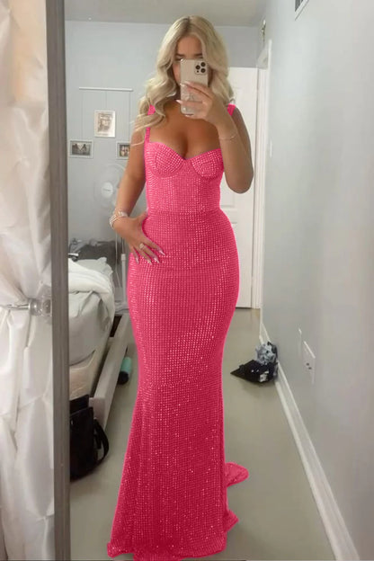 Sparkly Mermaid Sweetheart Red Long Prom Dress with Beading AD017