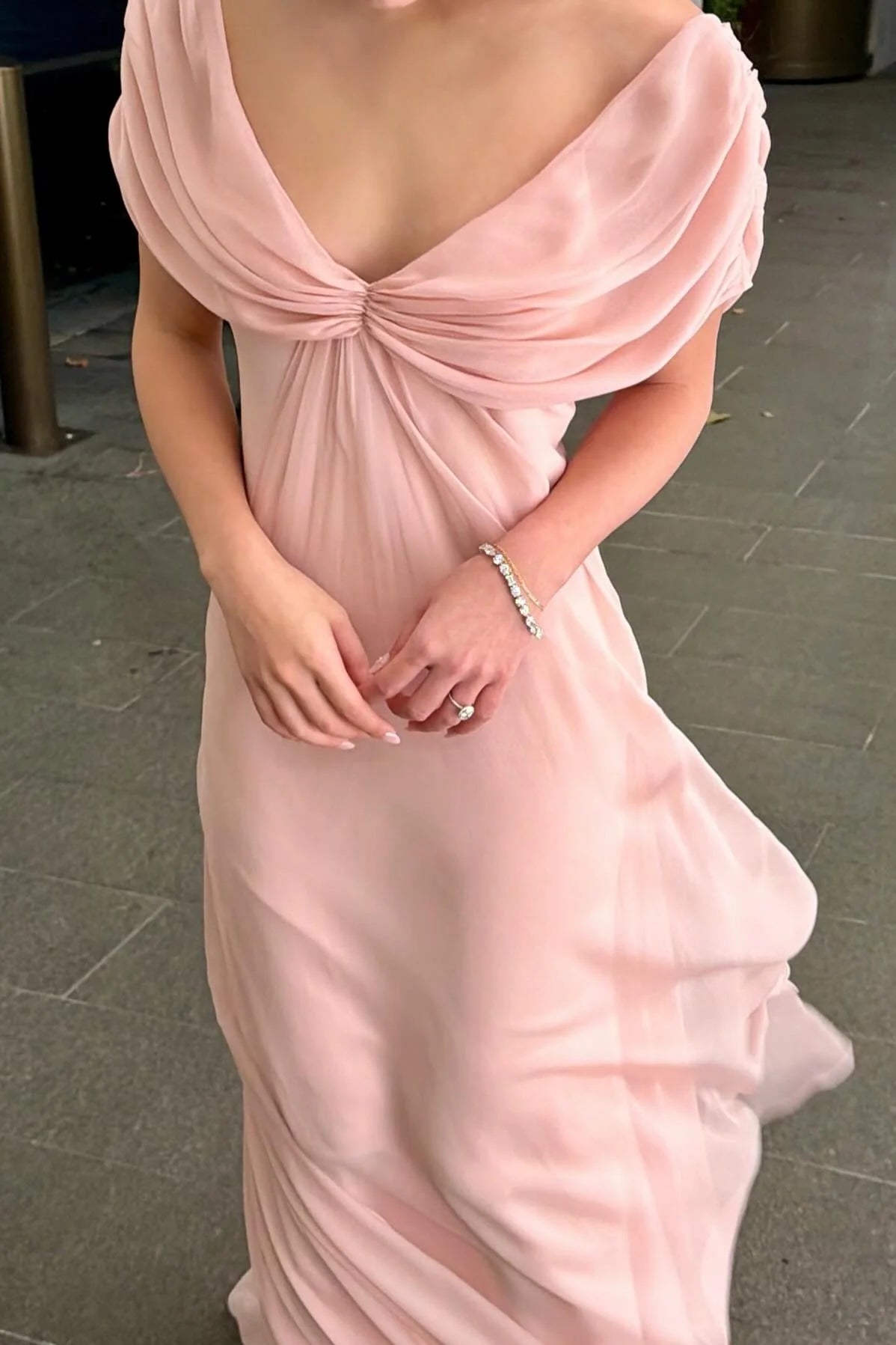 Sweety A Line V Neck Pink Long Prom Dress with Ruffles AD019