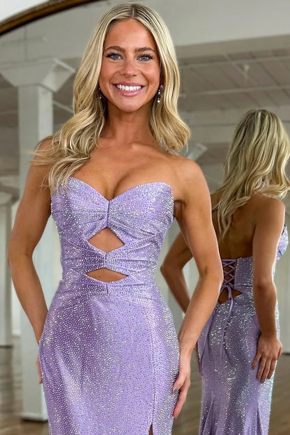 Glitter Hot Pink Mermaid Sweetheart Long Beaded Prom Dress with Leg Slit AD022