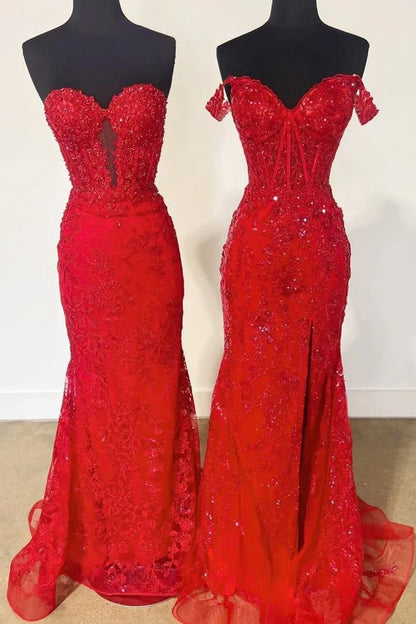 Fuchsia Strapless Sweetheart Prom Dress with Beaded Lace and Sheer V-Detail AD025