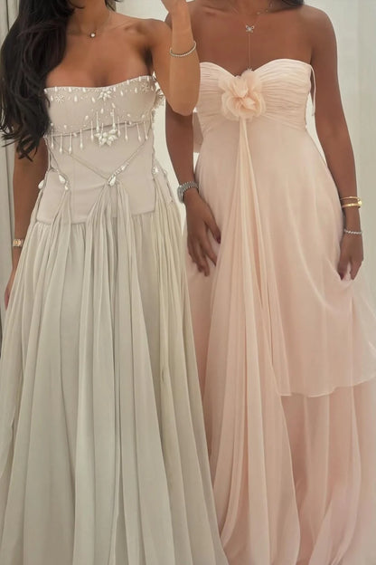 Pretty A Line Strapless/Sweetheart Silver/Light Pink Long Party Dress with Ruffles AD028