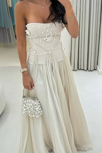 Pretty A Line Strapless/Sweetheart Silver/Light Pink Long Party Dress with Ruffles AD028