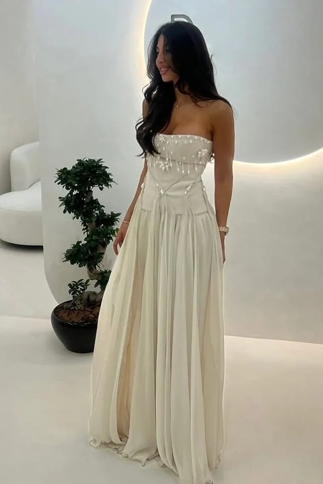 Pretty A Line Strapless/Sweetheart Silver/Light Pink Long Party Dress with Ruffles AD028