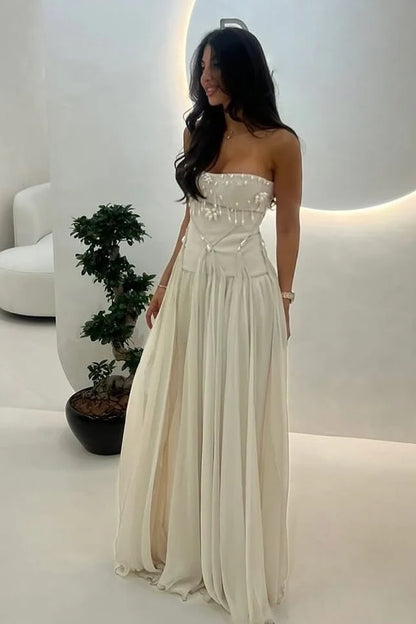 Pretty A Line Strapless/Sweetheart Silver/Light Pink Long Party Dress with Ruffles AD028