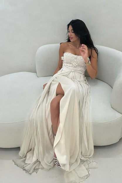 Pretty A Line Strapless/Sweetheart Silver/Light Pink Long Party Dress with Ruffles AD028