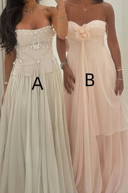 Pretty A Line Strapless/Sweetheart Silver/Light Pink Long Party Dress with Ruffles AD028