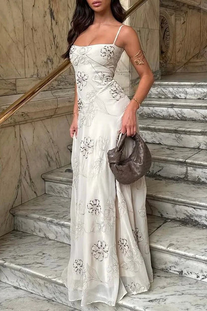 Charming A Line Spaghetti Straps White Long Prom Dress with Beading AD030