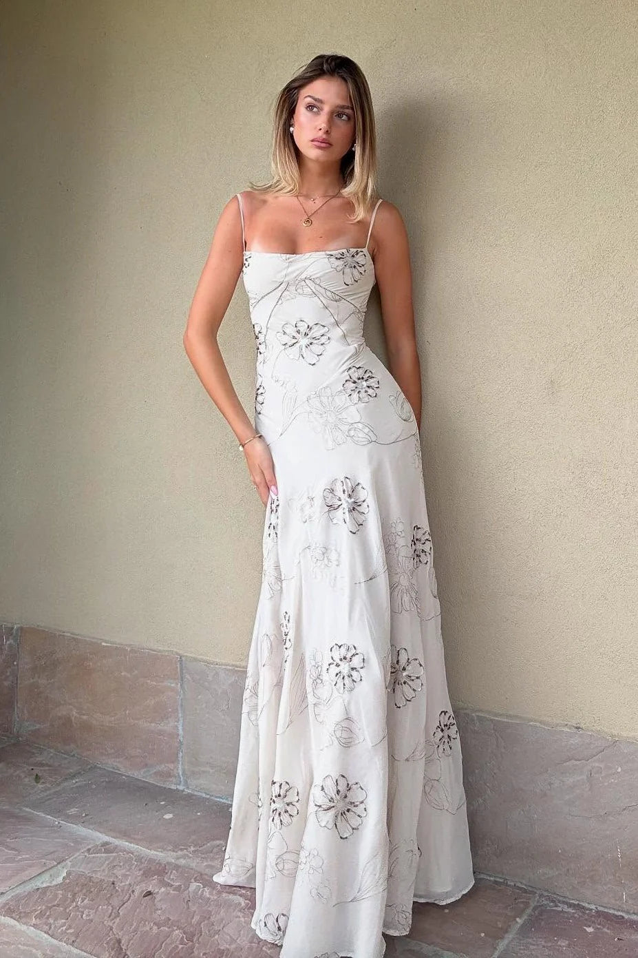 Charming A Line Spaghetti Straps White Long Prom Dress with Beading AD030