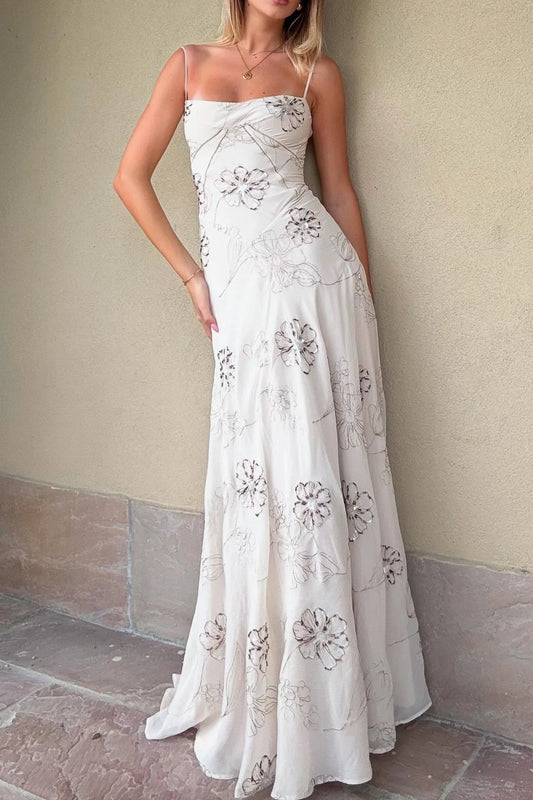 Charming A Line Spaghetti Straps White Long Prom Dress with Beading AD030