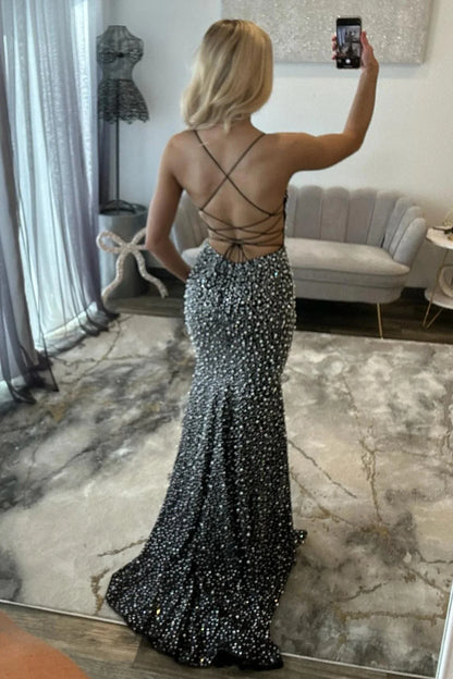 Glamorous Pearl Beaded Spaghetti Straps Mermaid Prom Dress AD035
