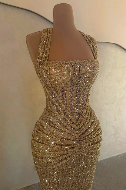 Sparkly Mermaid Halter Neck Sequins Long Prom Dress with Ruched AD036