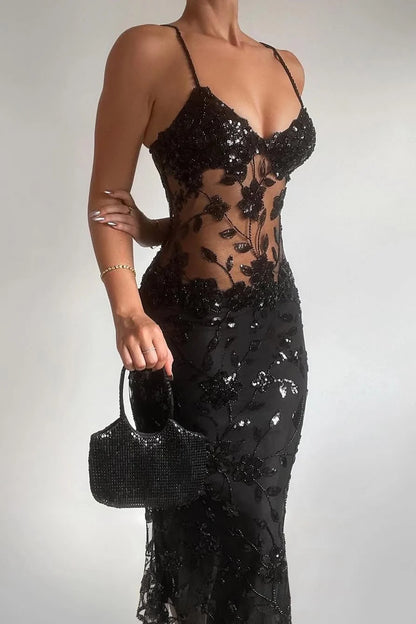 Hot Mermaid Spaghetti Straps Red Long Prom Dress with Embroidery AD047