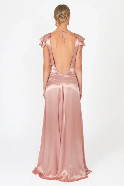 Elegant A Line Deep V Neck Yellow Long Prom Dress with Open Back AD054