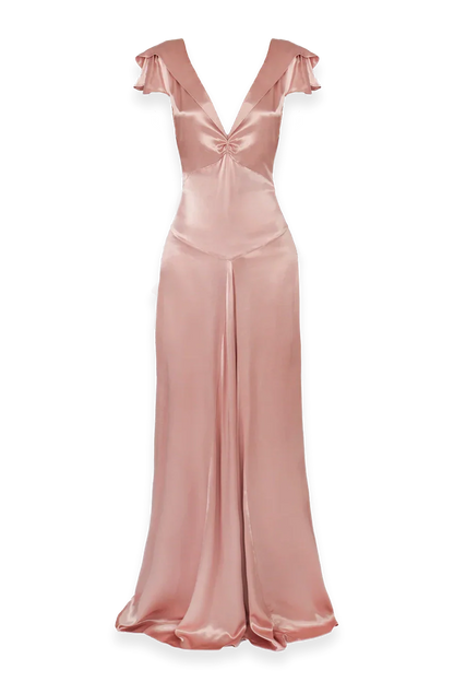 Elegant A Line Deep V Neck Yellow Long Prom Dress with Open Back AD054