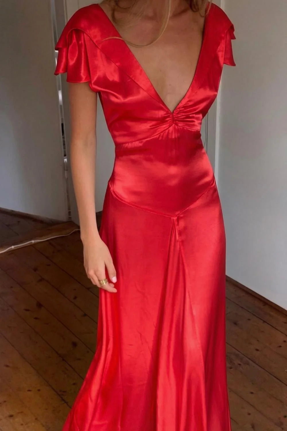 Elegant A Line Deep V Neck Yellow Long Prom Dress with Open Back AD054
