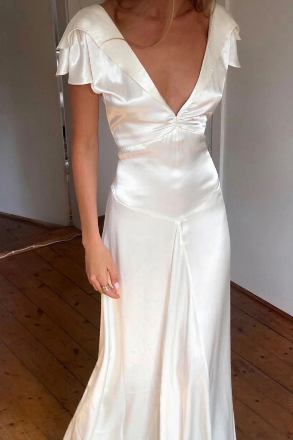 Elegant A Line Deep V Neck Yellow Long Prom Dress with Open Back AD054