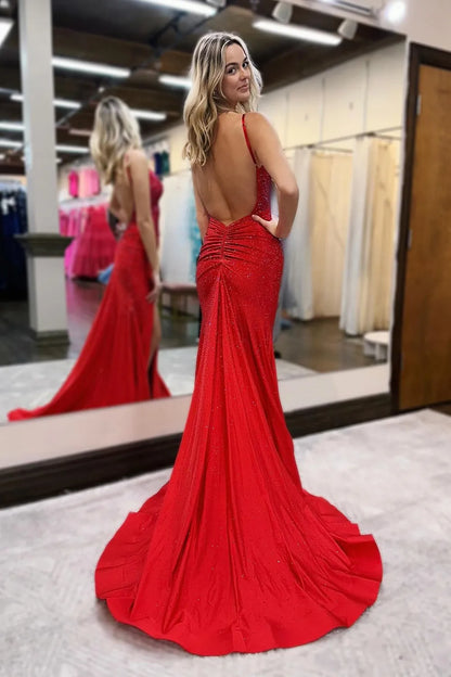 Sexy Mermaid Prom Dress in Glitter Fabric with Open Back and Beaded Corset Bodice AD056