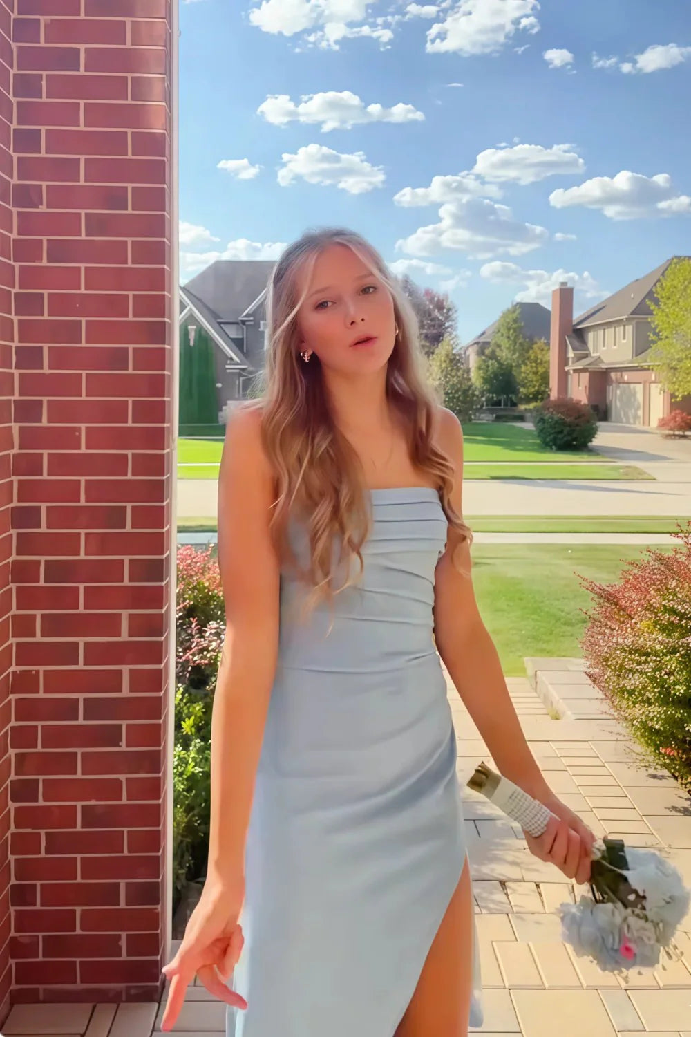 Red Strapless Ruched Strapless Long Mermaid Prom Dress with High Slit AD059