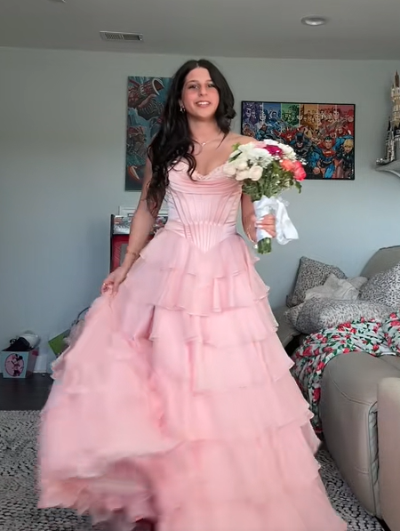 Pretty Sweetheart A-Line Satin Top Long Layered Chiffon Prom Dress with Slit AD071