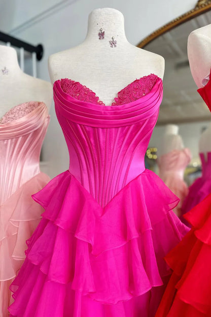 Pretty Sweetheart A-Line Satin Top Long Layered Chiffon Prom Dress with Slit AD071