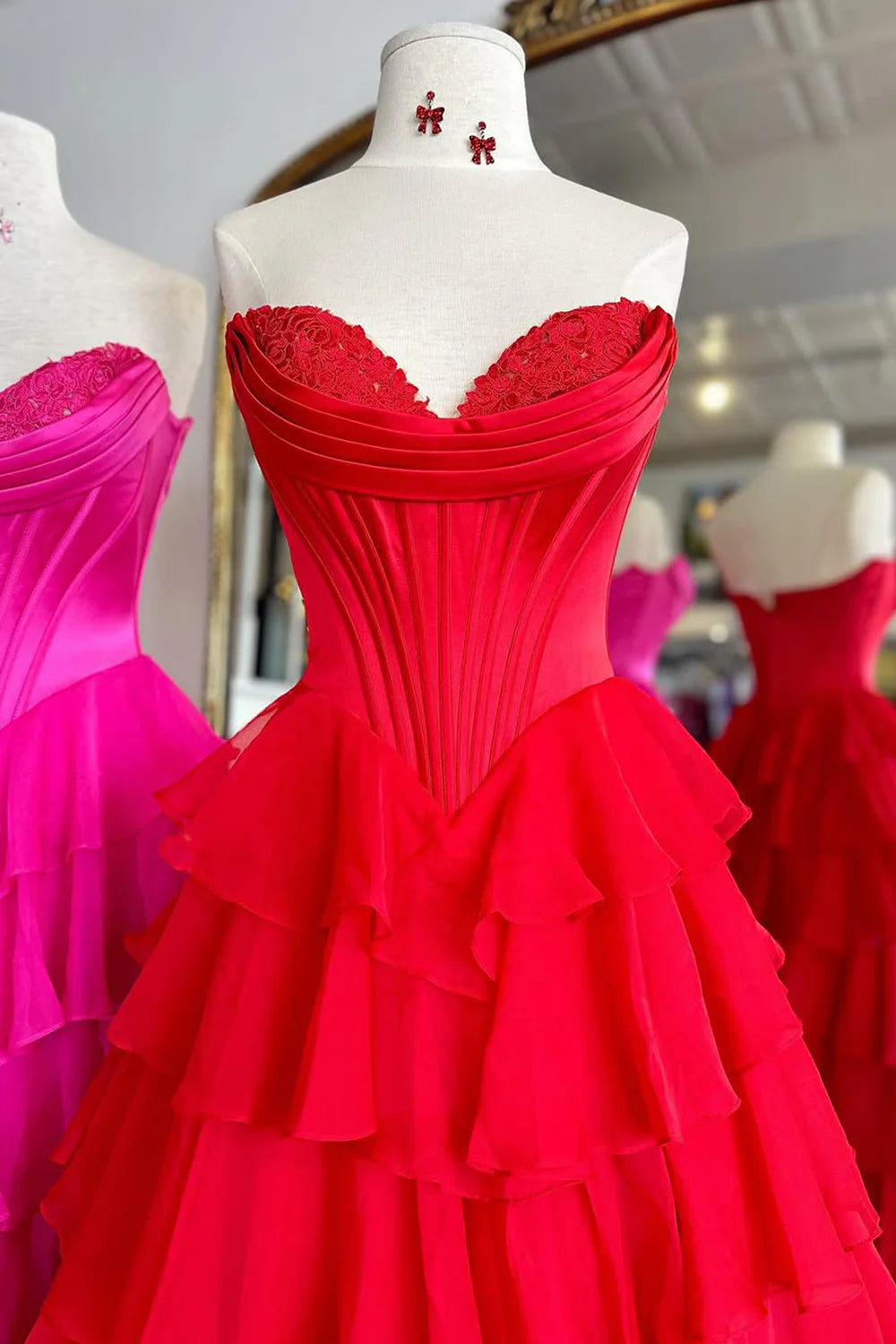 Pretty Sweetheart A-Line Satin Top Long Layered Chiffon Prom Dress with Slit AD071