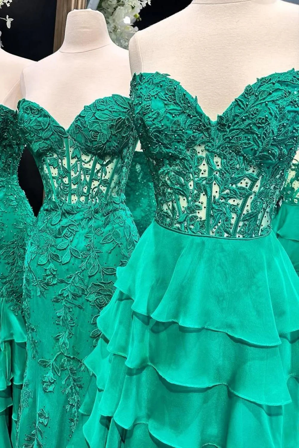 Cute Light Blue A-Line Sweetheart Lace Up Long Tiered Chiffon Prom Dress with Slit AD074