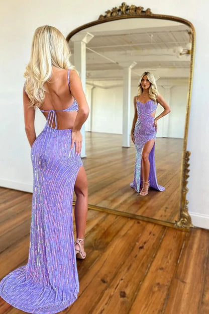 Sparkly Sequin Prom Party Dress with Open Back and Long Silhouette AD077