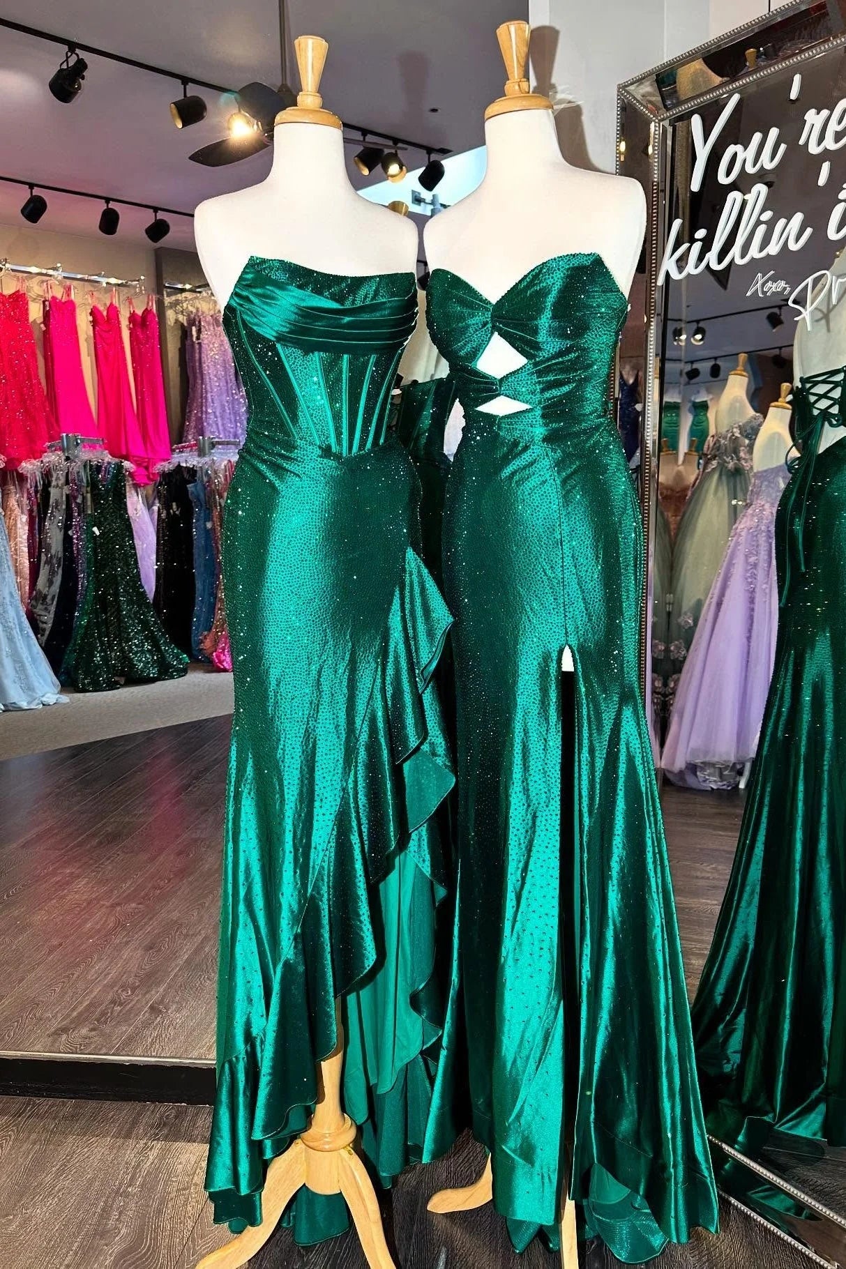 Light Blue Strapless Mermaid Prom Dress with Lace Up Back Beaded Details and Leg Slit AD078