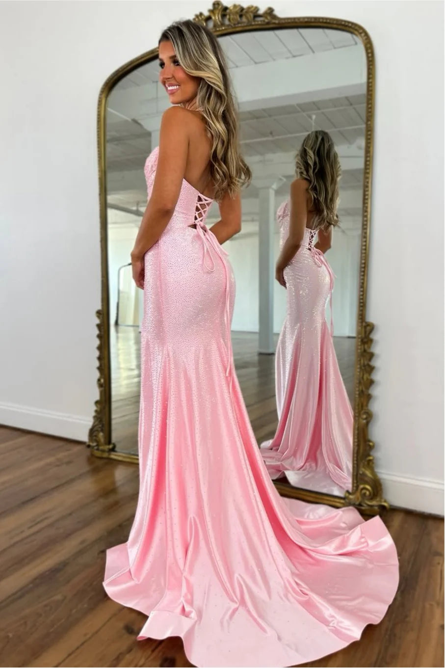 Sparkly Beaded Halter Neck Mermaid Prom Dress with Lace-Up Back AD084