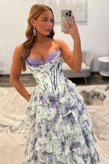 Princess A Line Sweetheart Pink Corset Prom Dress With Ruffles Appliques AD087