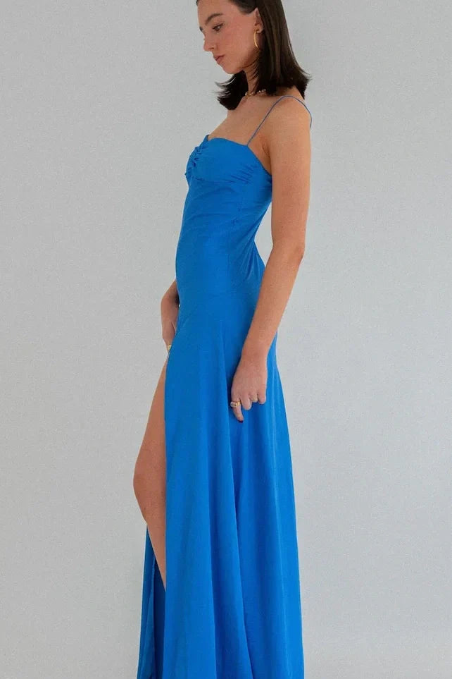Trendy Sheath Spaghetti Straps Red Long Party Dress With Split Front AD091