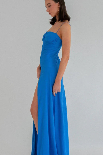 Trendy Sheath Spaghetti Straps Red Long Party Dress With Split Front AD091