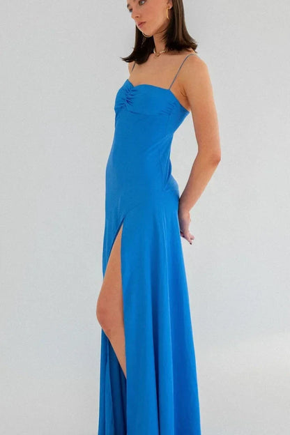 Trendy Sheath Spaghetti Straps Red Long Party Dress With Split Front AD091