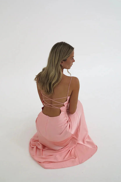 Trendy Sheath Spaghetti Straps Red Long Party Dress With Split Front AD091