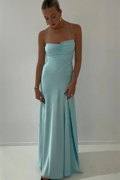 Trendy Sheath Spaghetti Straps Red Long Party Dress With Split Front AD091
