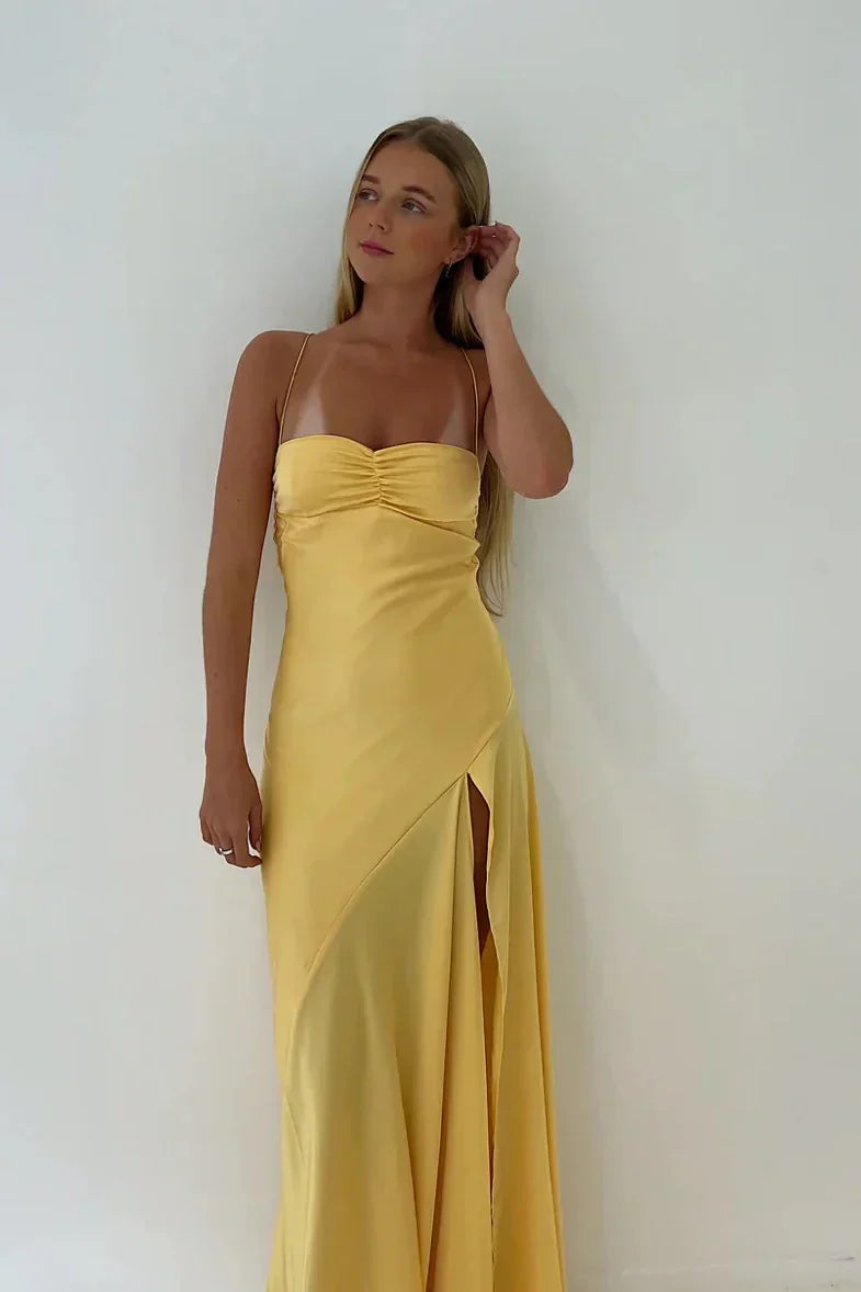 Trendy Sheath Spaghetti Straps Red Long Party Dress With Split Front AD091
