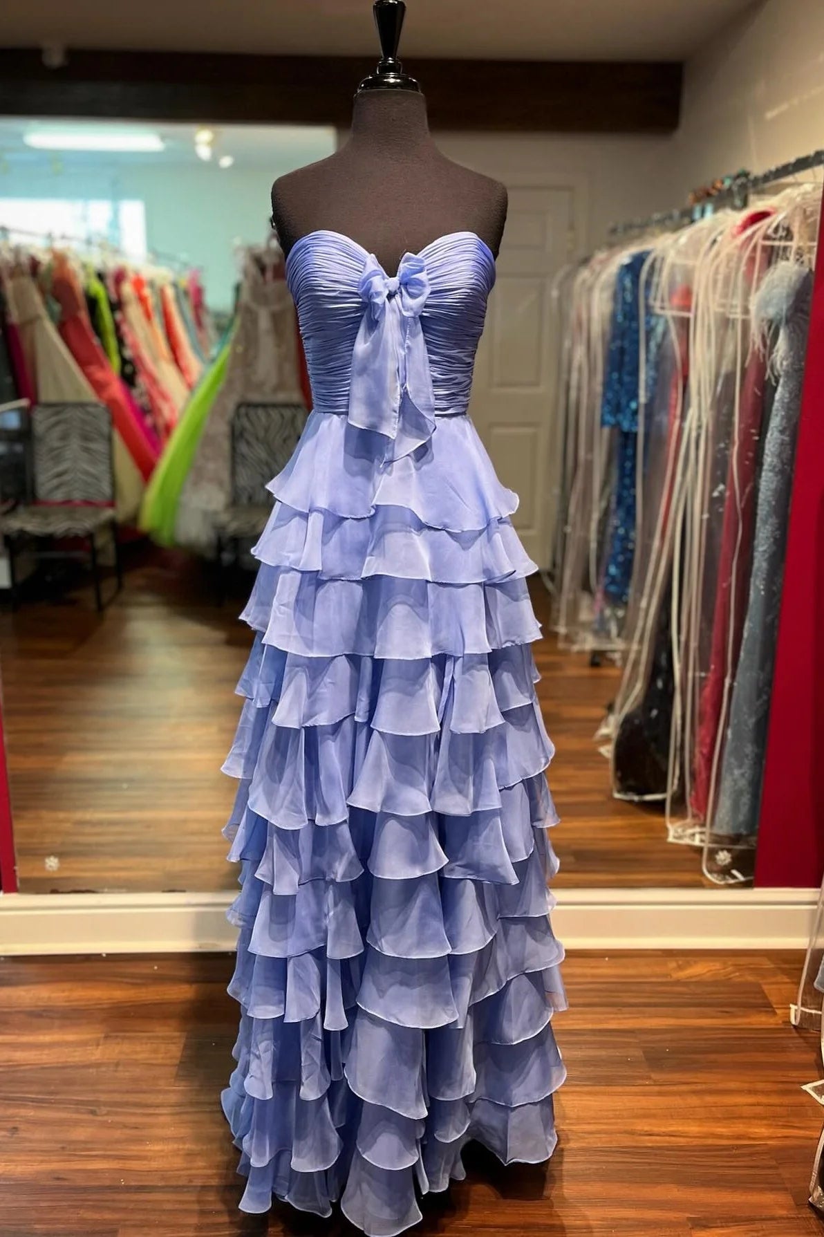 Cute Yellow Sweetheart Zipper Back A-Line Tiered Chiffon Prom Dress With Let Slit AD093