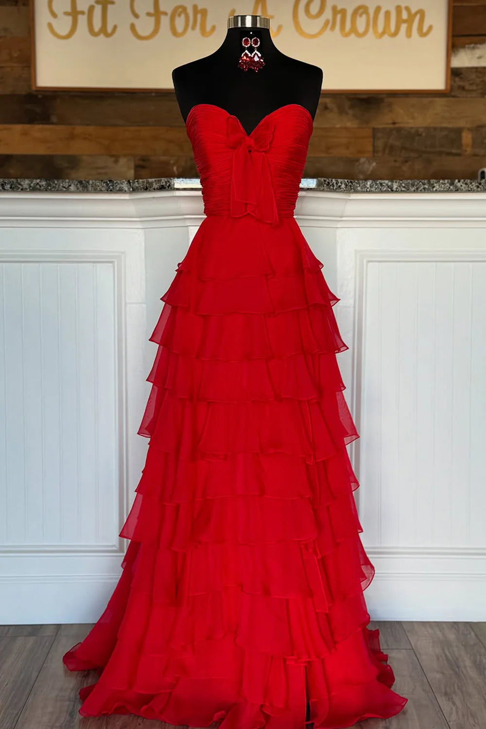 Cute Yellow Sweetheart Zipper Back A-Line Tiered Chiffon Prom Dress With Let Slit AD093