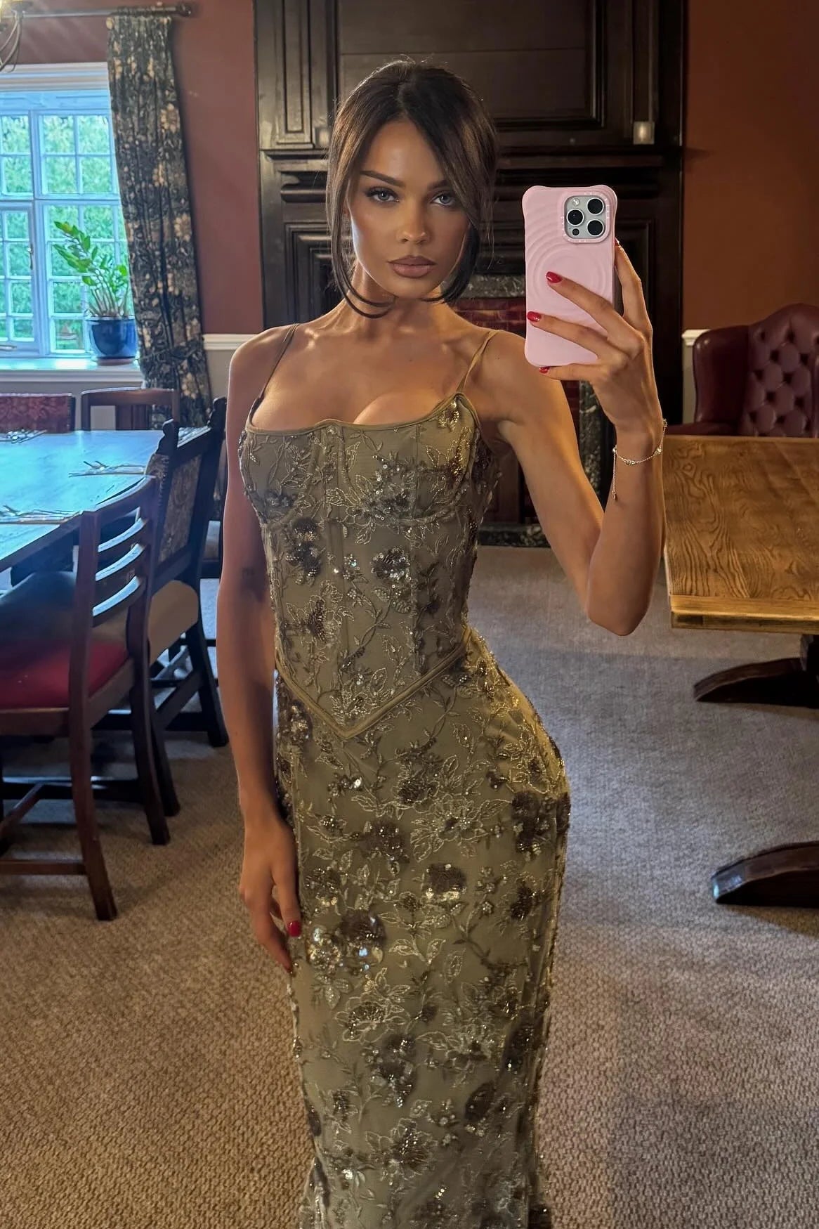 Gorgeous Mermaid Spaghetti Straps Green Lace Long Prom Dress With Appliques AD099