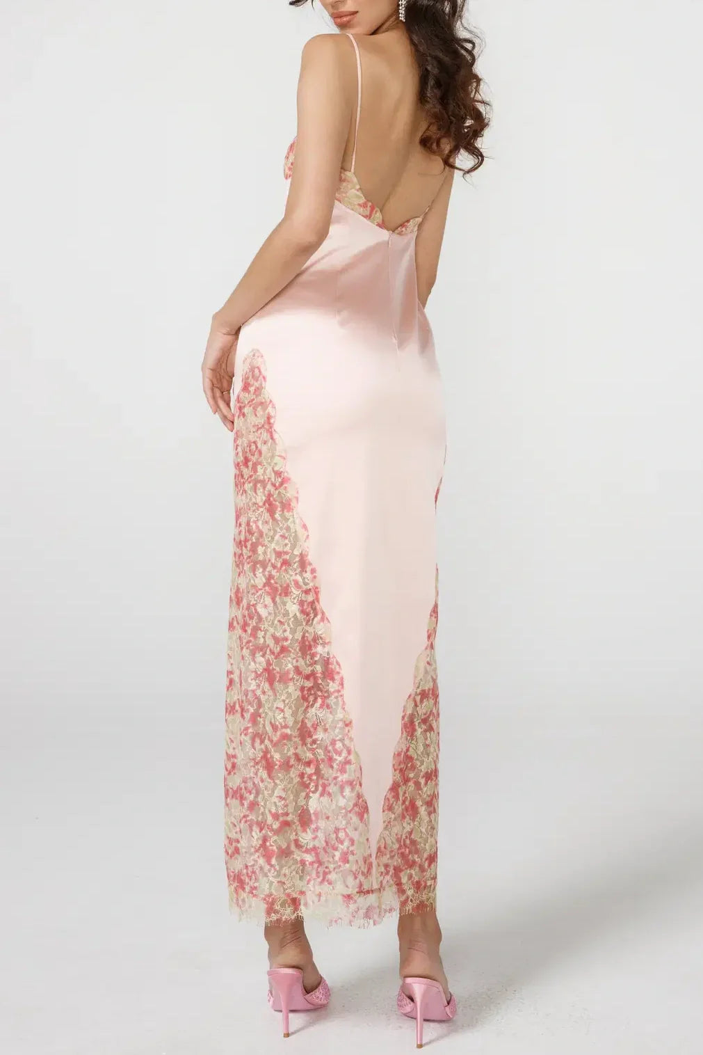 Sweety Sheath Spaghetti Straps Pink Tea Length Party Dress With Lace AD100