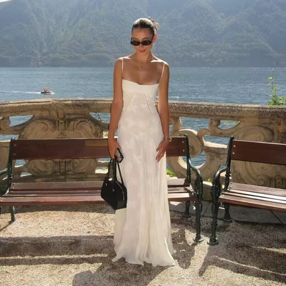 Sleek Lavender Floral Jacquard Satin Spaghetti Straps Corset A Line Long Prom Dress AD1000