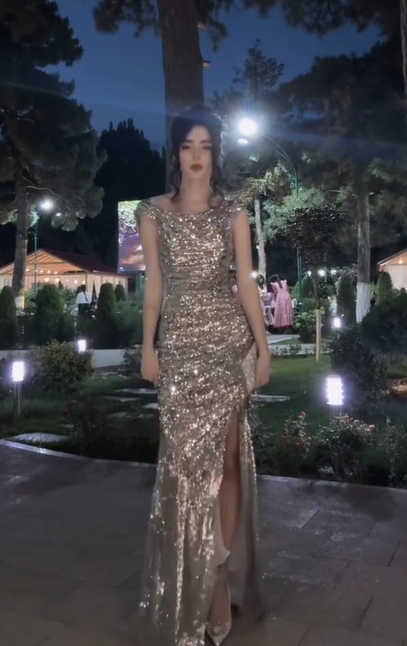 Luxury Champagne Cowl Neck Back Side High Split Sparkle Sequin Long Mermaid Prom Dress AD1003